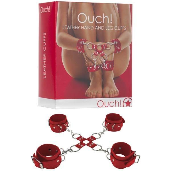 Ouch Leather Hand And Leg Cuffs - Red Restraints
