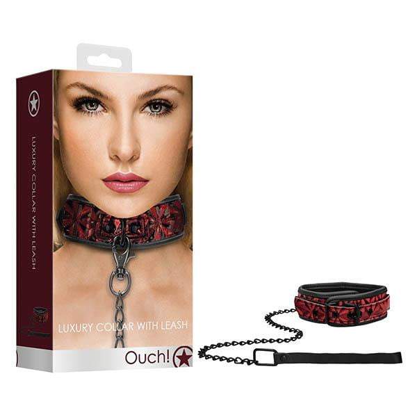 Ouch! Luxury Burgundy Collar with Leash Restraint