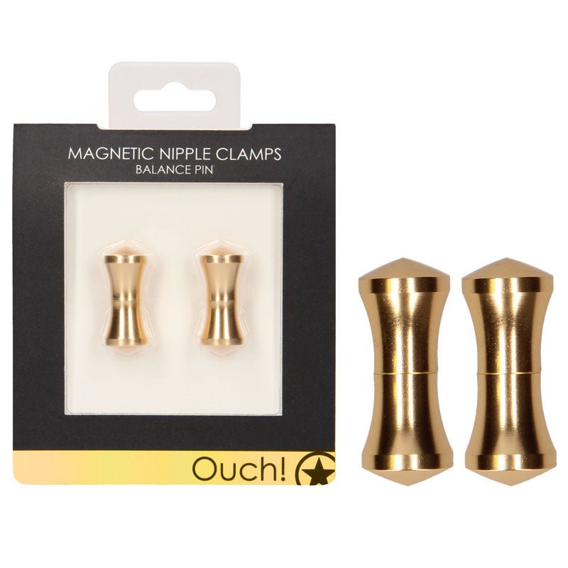 OUCH! Magnetic Balance Pin Gold Nipple Clamps - Set of 2