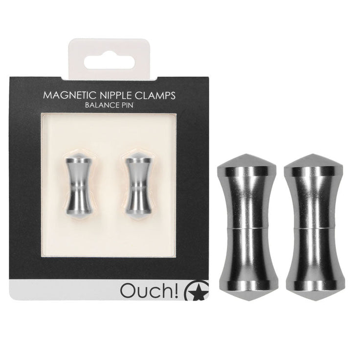 OUCH! Magnetic Balance Pin Silver Nipple Clamps - Set of 2
