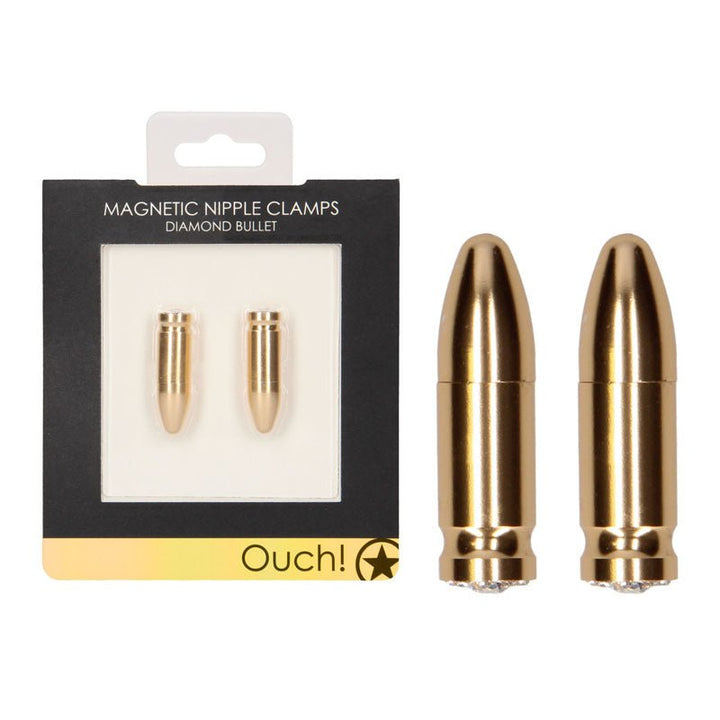 OUCH! Magnetic Nipple Clamps - Gold Diamond Bullet