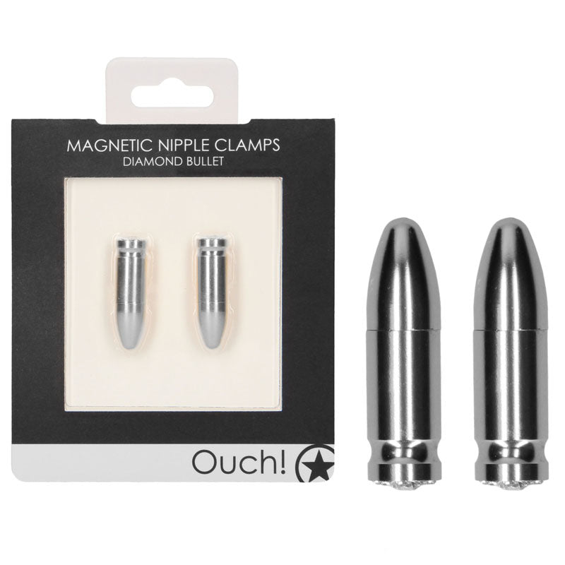 OUCH! Magnetic Nipple Clamps - Silver Diamond Bullet 