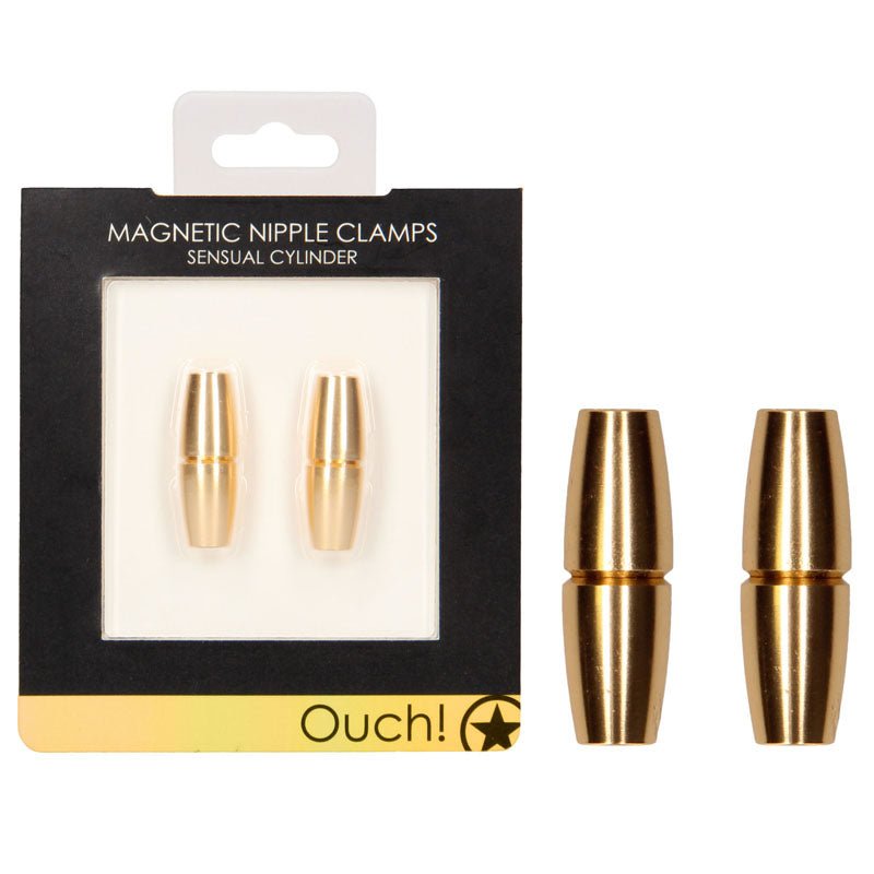 OUCH! Magnetic Sensual Cylinder Gold Nipple Clamps - Set of 2