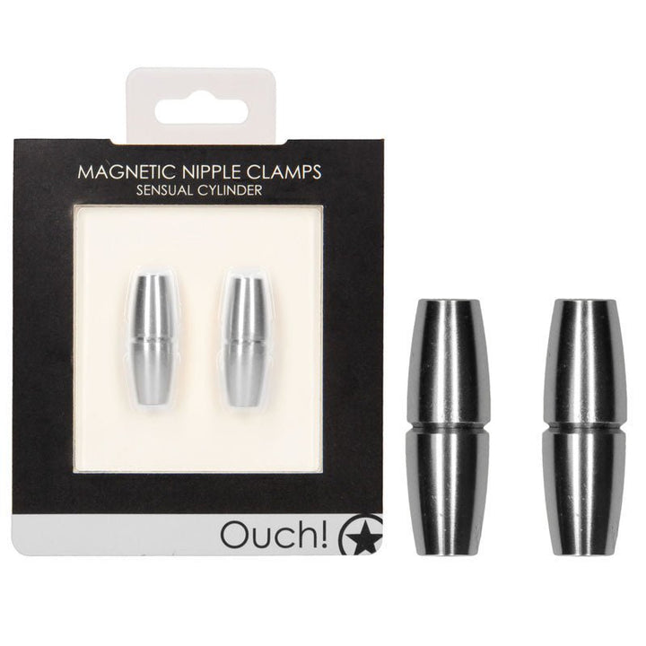 OUCH! Magnetic Nipple Clamps - Silver Sensual Cylinder - Set of 2