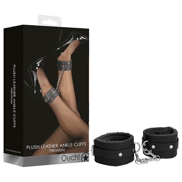 OUCH! Plush Leather Ankle Cuffs - Black Restraints