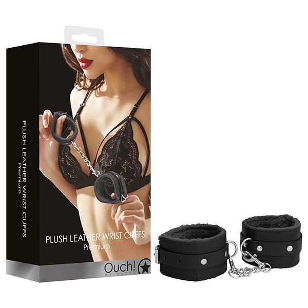 OUCH! Plush Leather Hand Cuffs - Black Restraints