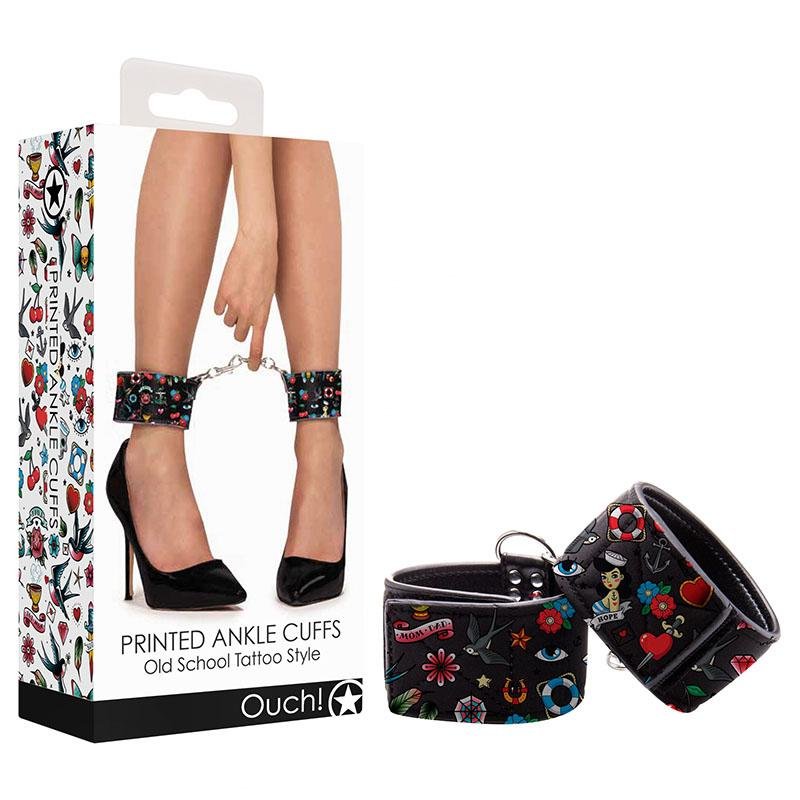 Ouch! Printed Ankle Cuffs - Old School Tattoo Style Restraints