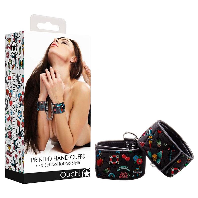 Ouch! Printed Hand Cuffs - Old School Tattoo Style Restraints