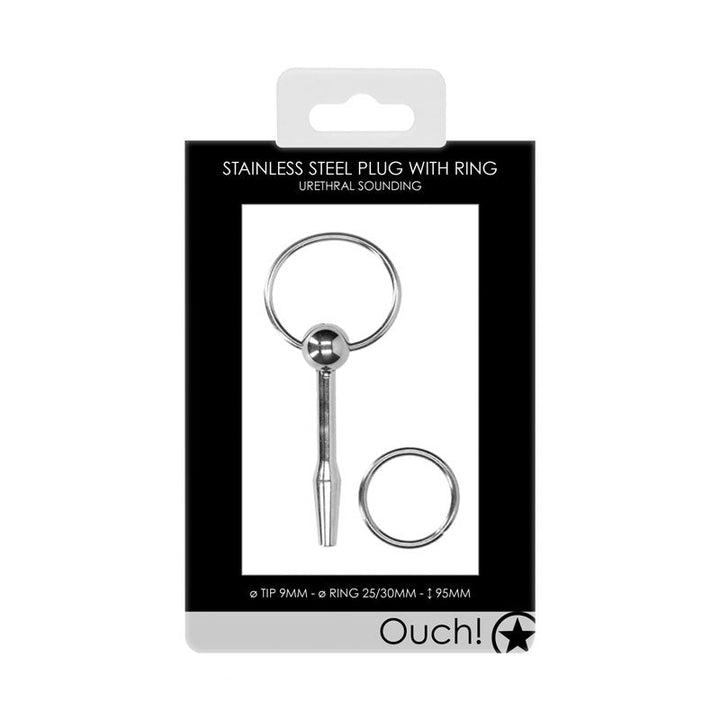 OUCH! Urethral Sounding - Stainless Steel 9.3cm Plug with Ring Pull