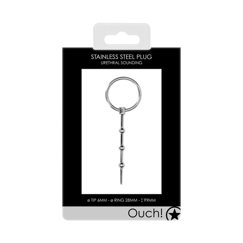 OUCH! Urethral Sounding - Stainless Steel 9.9cm Plug with Ring Pull