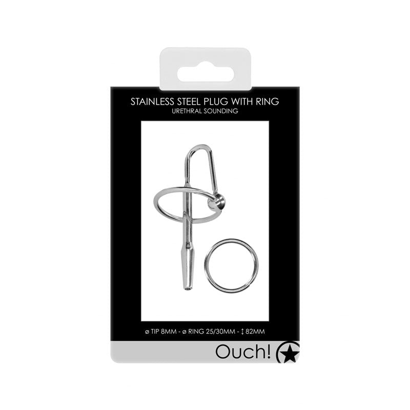 OUCH! Urethral Sounding - Stainless Steel 8cm Plug with Ring