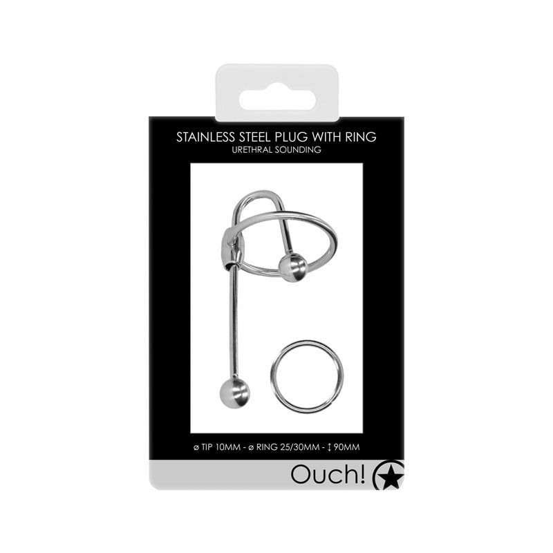 OUCH! Urethral Sounding - Stainless Steel 9cm Plug with Ring