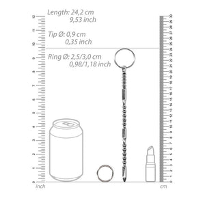 OUCH! Urethral Sounding Ribbed -  Stainless Steel 24cm Dilator with Ring