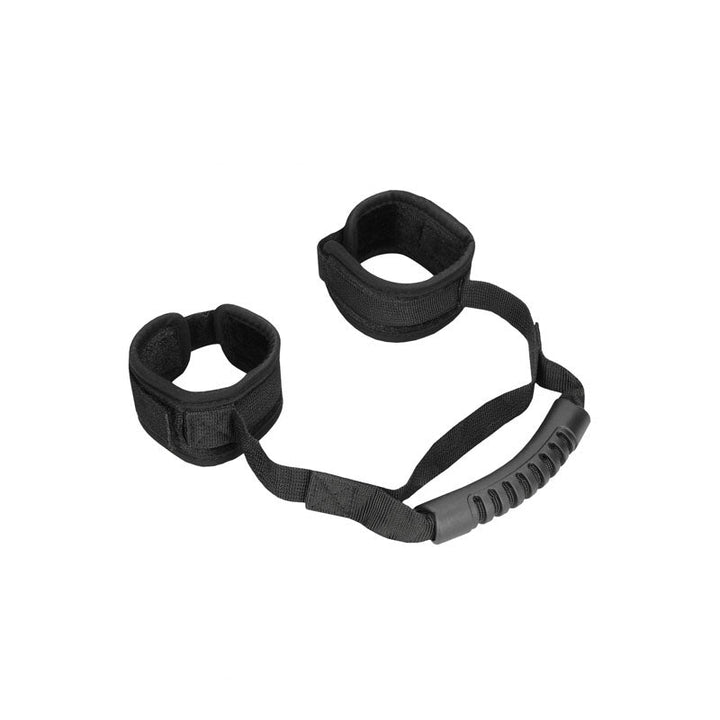 OUCH! Velvet & Velcro Handcuffs with Handle - Black Restraints