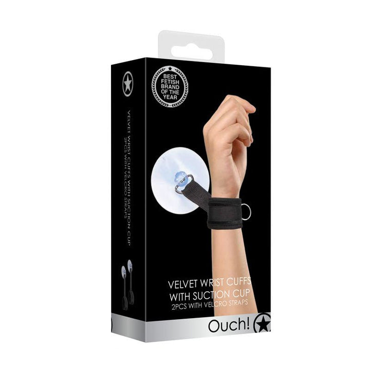 Ouch! Velvet & Velcro Handcuffs with Suction Cup - Black Restraints
