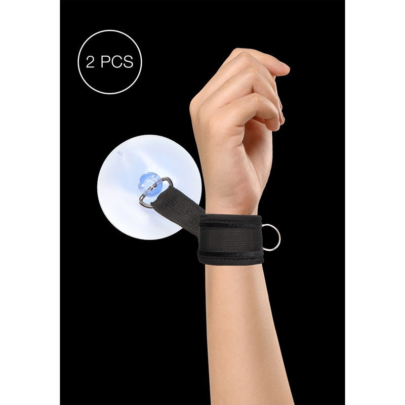 Ouch! Velvet & Velcro Handcuffs with Suction Cup - Black Restraints