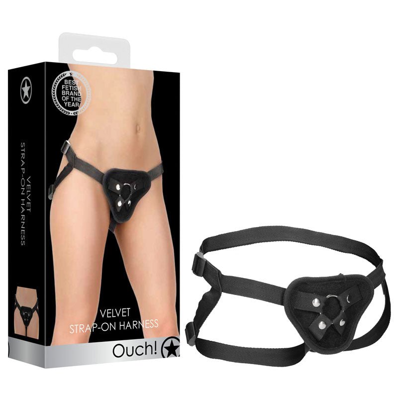OUCH! Velvet & Velcro Adjustable Harness With O-Ring 
