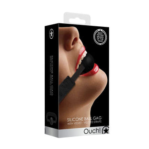 Ouch! Velvet & Velcro Adjustable Silicone Ball Gag - Black 