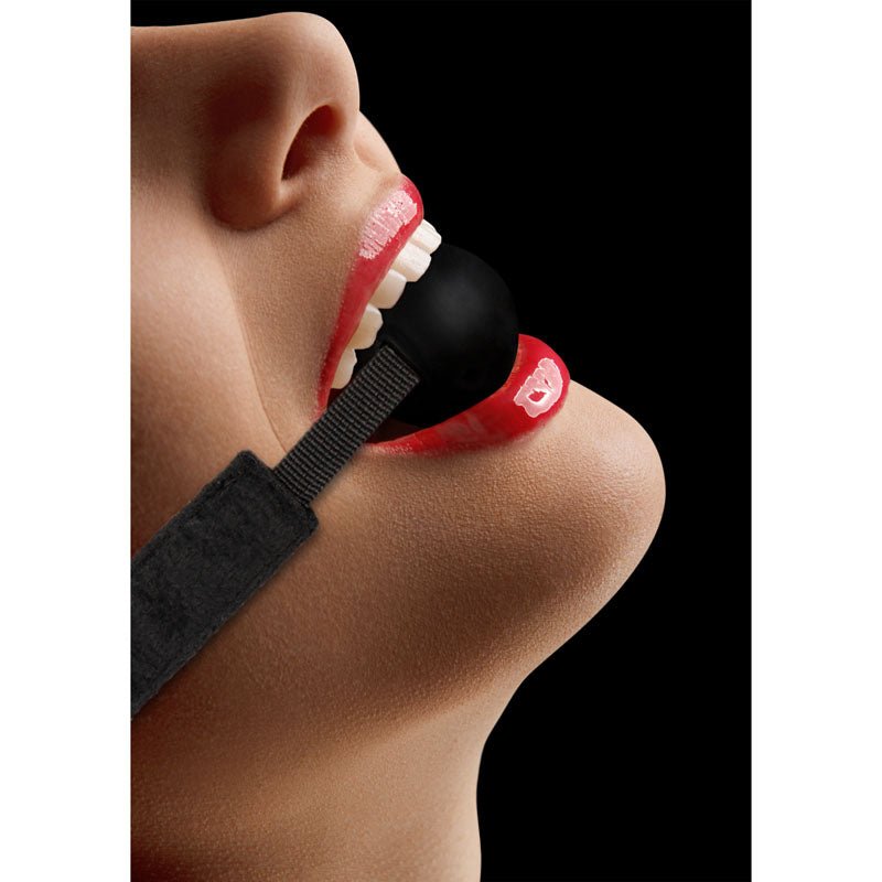 Ouch! Velvet & Velcro Adjustable Silicone Ball Gag - Black 