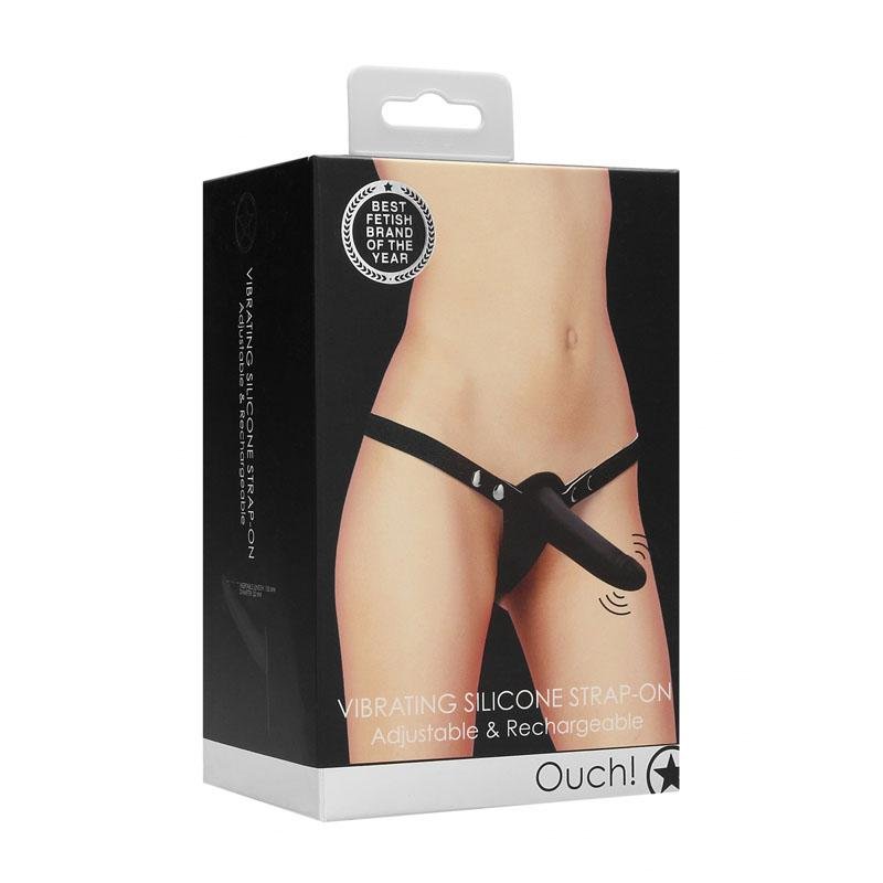 Ouch! Vibrating Silicone Black 6.3 Inch Rechargeable Strap-On
