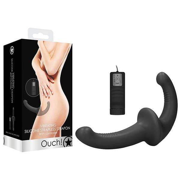 OUCH! Vibrating Silicone Strapless Strap-On - Black