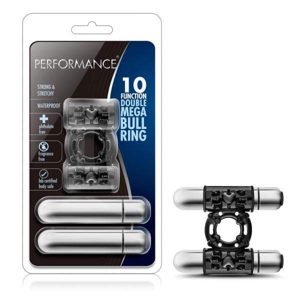 Performance Double Mega Bull Ring - Black Dual Vibrating Cock Ring