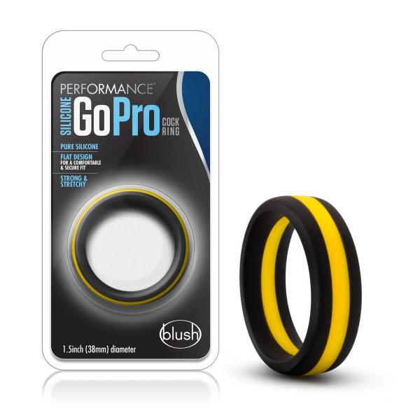 Performance Silicone Go Pro Cock Ring - Black/Yellow Cock Ring