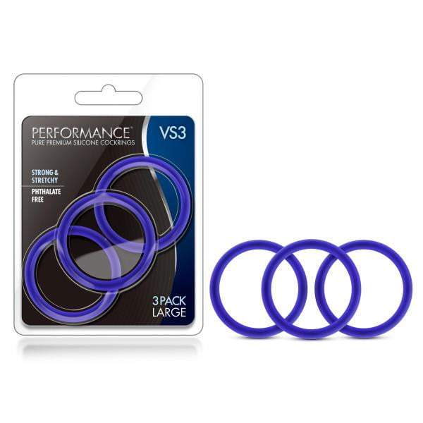 Performance VS3 Pure Premium Silicone Cockrings - Indigo Blue Large Cock Rings - Set of 3
