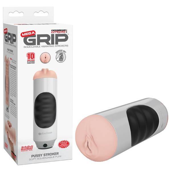 Pipedream Extreme Toyz Mega Grip - White Squeezeable Vibrating Vagina Stroker