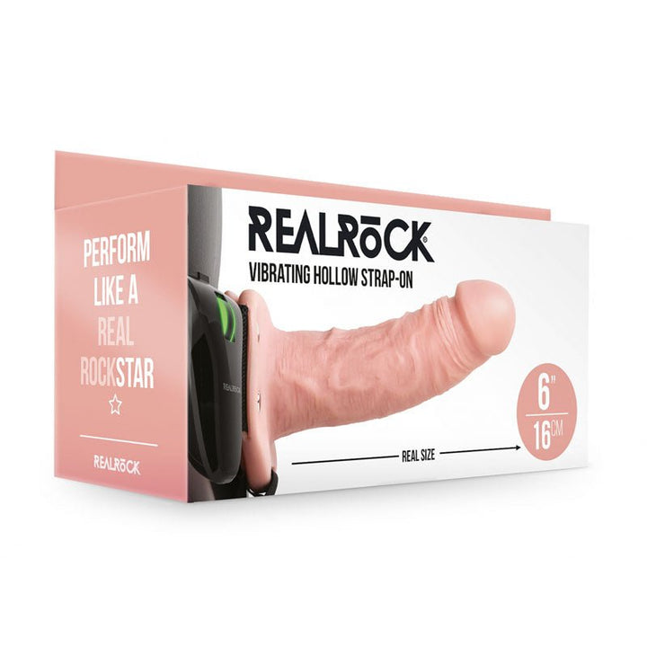 RealRock 6 Inch Vibrating Hollow Strap-On - Flesh