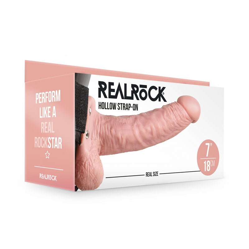 RealRock 7 Inch Hollow Strap-On with Balls - Flesh
