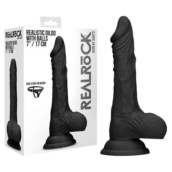 RealRock 7 Inch Realistic Black Dildo With Balls & Suction Cup
