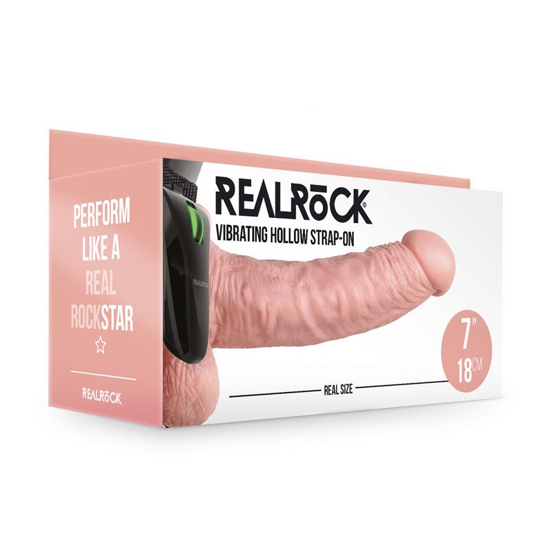 RealRock 7 Inch Vibrating Hollow Strap-On - Flesh