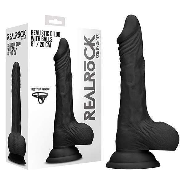 RealRock 8 Inch Realistic Black Dildo With Balls & Suction Cup
