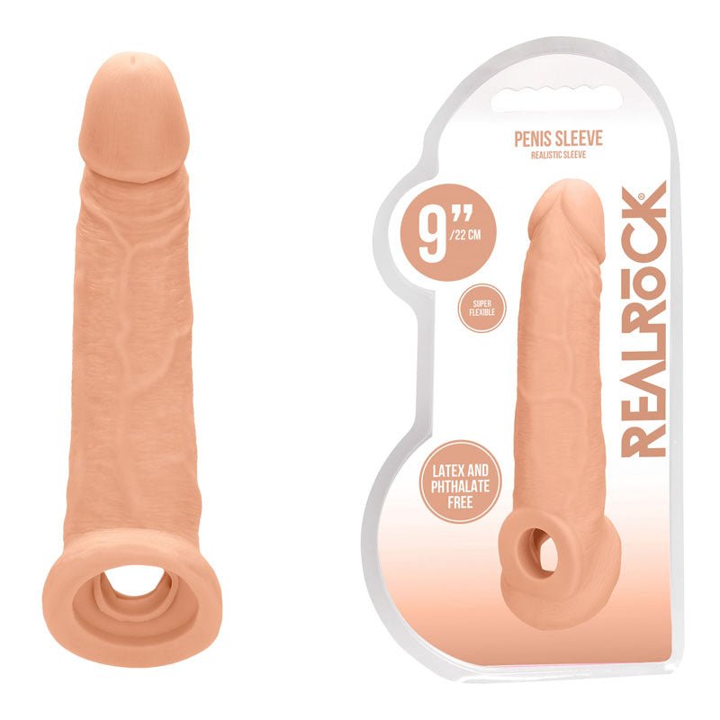 REALROCK 9 Inch Realistic Penis Extender with Rings - Flesh 