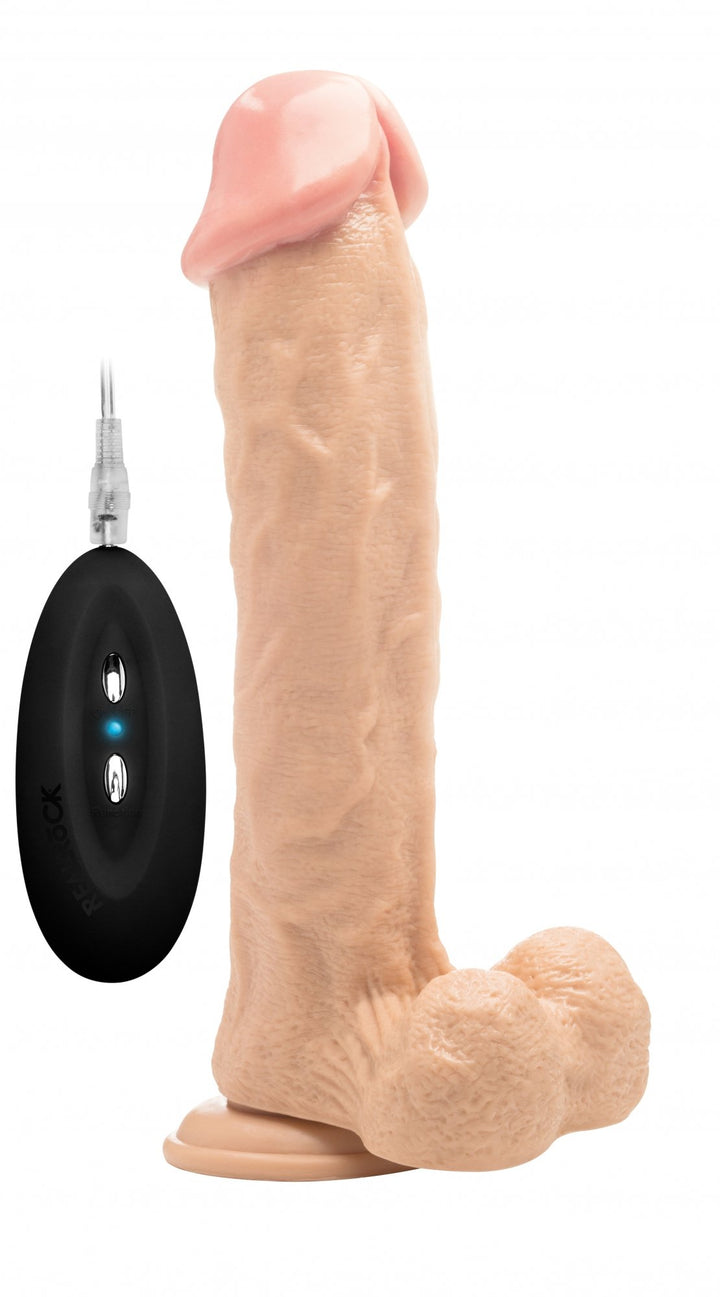 Realrock Vibrating 11'' Realistic Cock With Scrotum - Flesh 29.5 cm Vibrating Dong with Scrotum