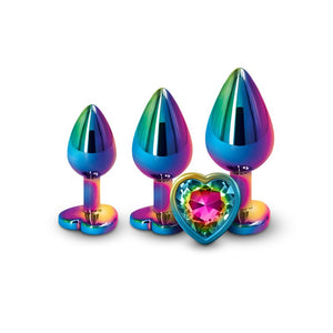 Rear Assets Multi-Colour Rainbow Heart Metallic Butt Plugs Trainer Kit - Set of 3