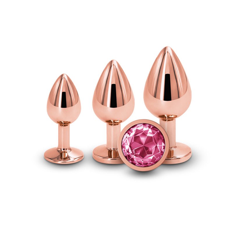 Rear Assets Rose Gold Metallic Butt Plugs Pink Gem Trainer Kit - Set of 3