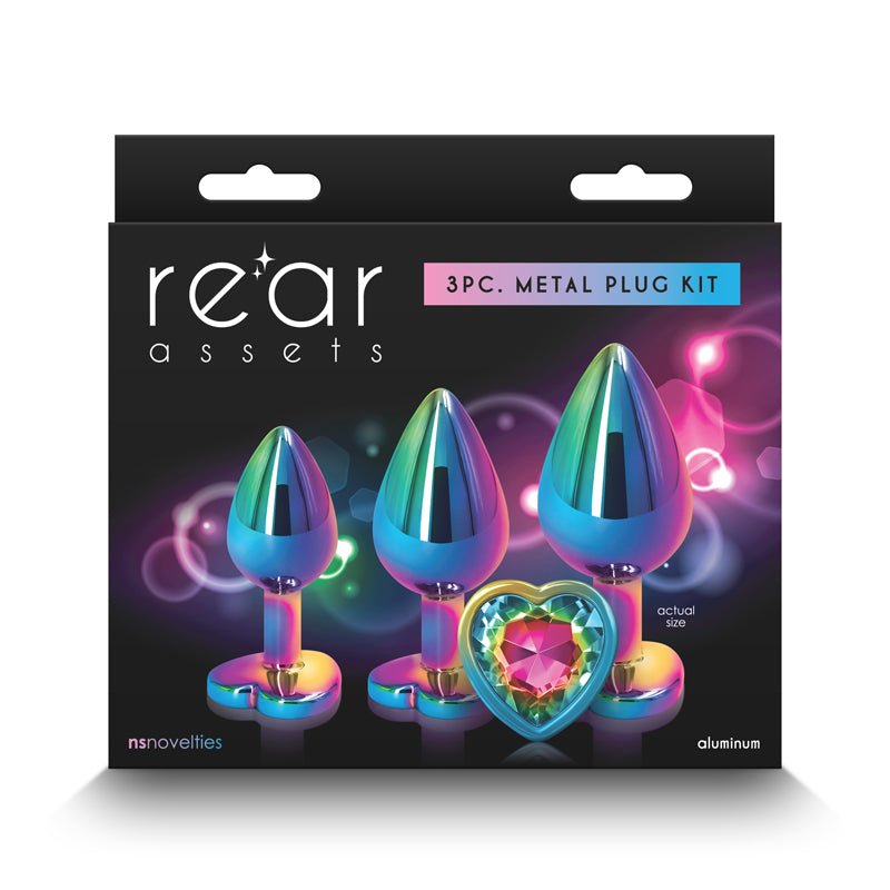 Rear Assets Multi-Colour Rainbow Heart Metallic Butt Plugs Trainer Kit - Set of 3