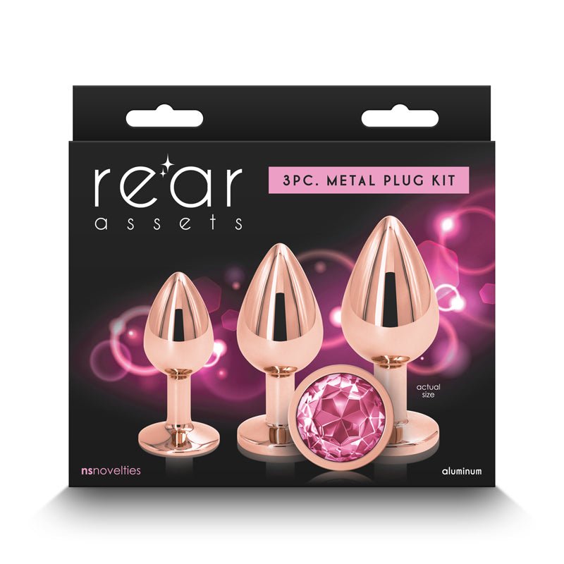 Rear Assets Rose Gold Metallic Butt Plugs Pink Gem Trainer Kit - Set of 3