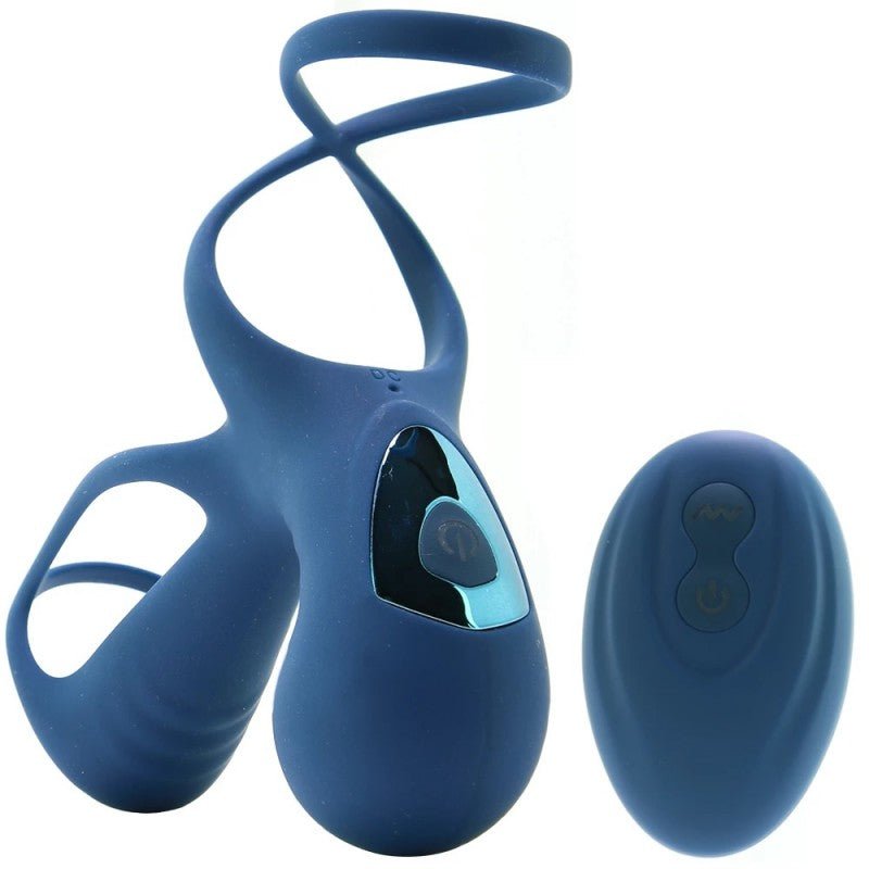 Renegade Gladiator Vibrating Penis Harness with Remote - Blue