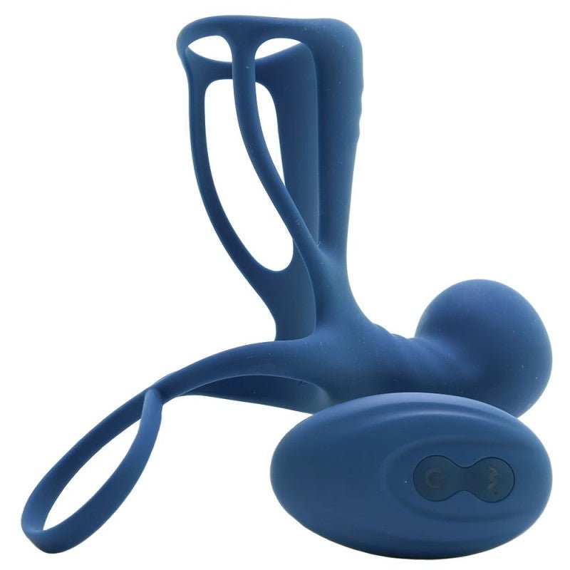 Renegade Gladiator Vibrating Penis Harness with Remote - Blue