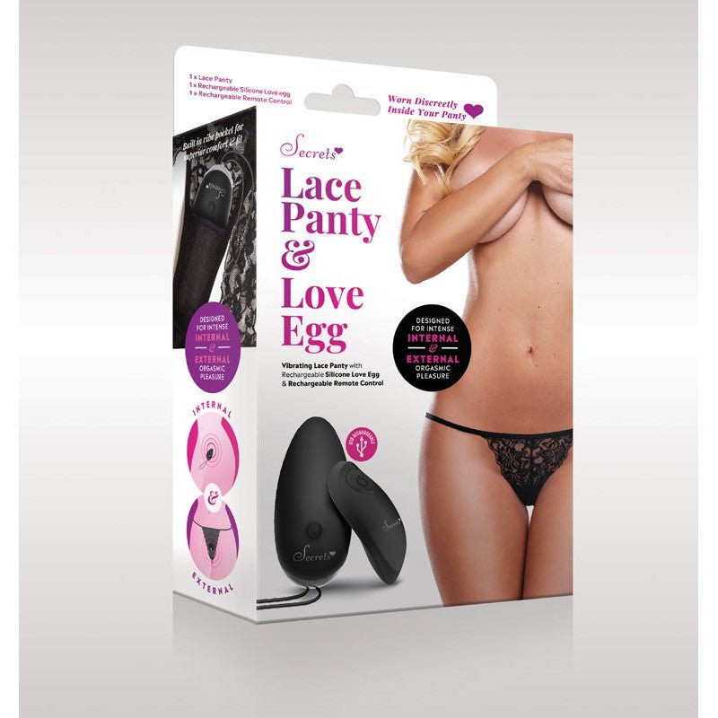 Secrets Scalloped Lace Vibrating Panties - Black - OS
