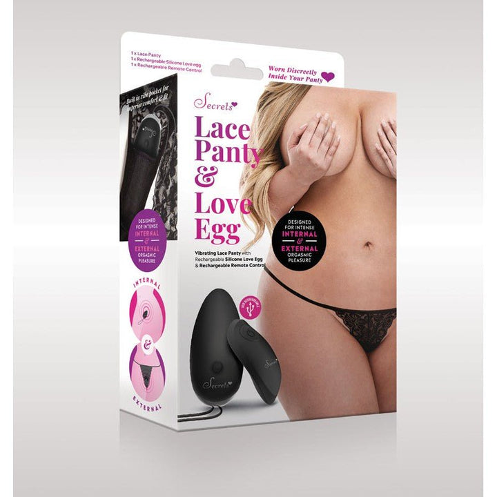 Secrets Scalloped Lace Vibrating Panties - Black - XL/XXL