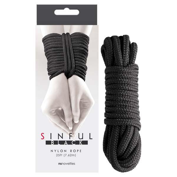 Sinful - Nylon Rope - Black 7.6 cm (25 ft) Bondage Rope