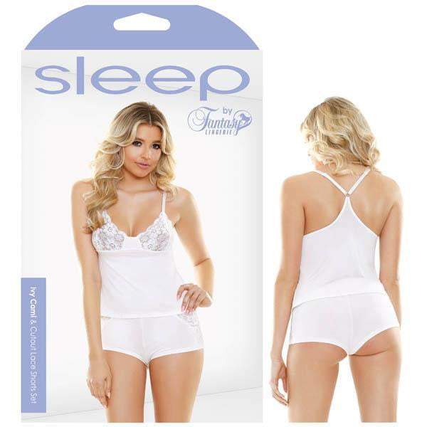 Sleep Ivy Cami & Cutout Lace Shorts Set - White - S/M Size