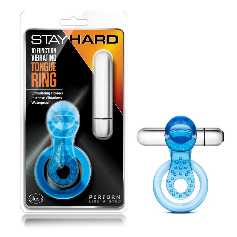 Stay Hard 10-Function Vibrating Blue Tongue Cock/Ball Ring