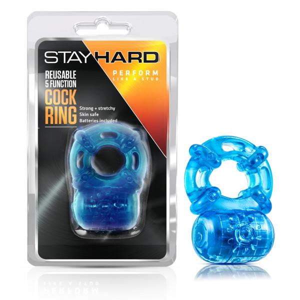 Stay Hard - Reusable 5 Function Cockring - Blue Vibrating Cock Ring