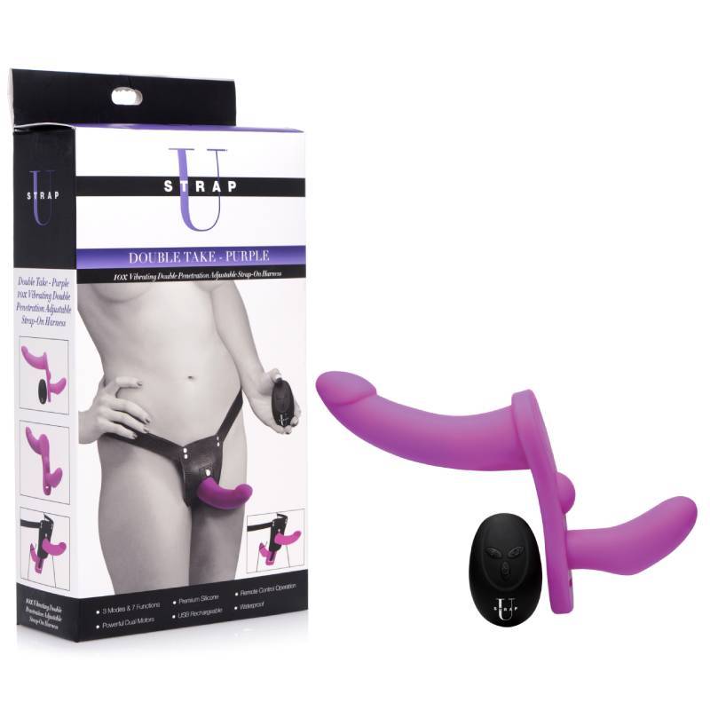 Strap-U Double Take - Purple USB Rechargeable Strap-On with Vaginal Plug & Remote