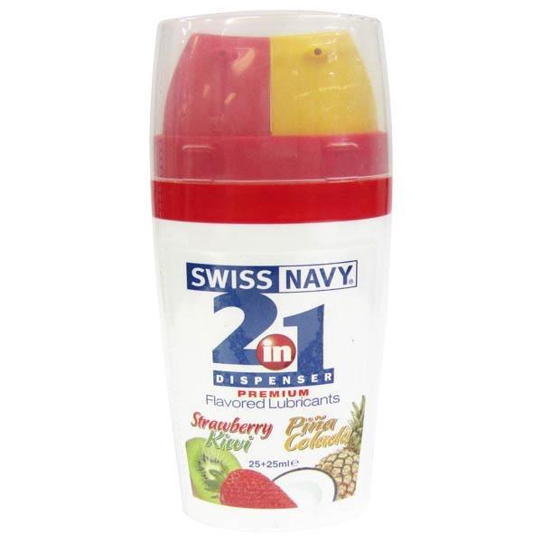 Swiss Navy 2-in-1 Dispenser - Strawberry Kiwi & Pina Colada Flavoured Water Based 2-in-1 Lubricants - 2 x 25 ml Bottle